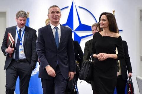 Visit to NATO by Angelina Jolie, Special Envoy for the United Nations High Commissioner for Refugees Angelina Jolie;Jens Stoltenberg Bruxelles Belgium  571371