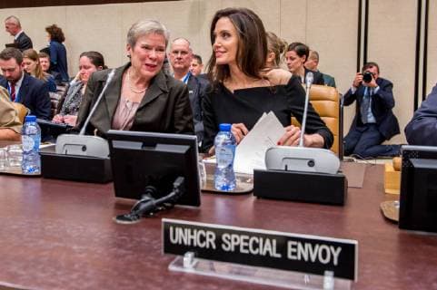 Visit to NATO by Angelina Jolie, Special Envoy for the United Nations High Commissioner for Refugees Angelina Jolie;Rose Gottemoeller Bruxelles Belgium  571371