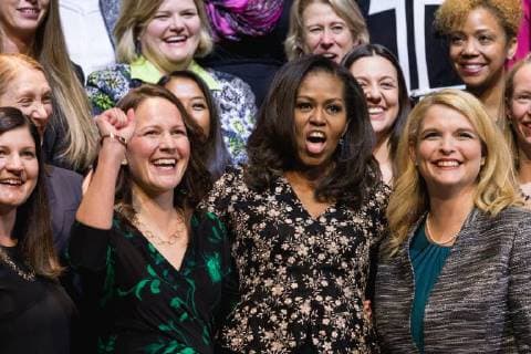 February 2, 2018 - Washington, District of Columbia, U.S. - (Center L-R): Kristen Perry of Chicago, Ill., former First Lady Of the U.S. Michelle Obama, and other school counselors, pose for a photo after the 2018 School Counselor of the Year awards ceremony, at the John F. Kennedy Center for the Performing Arts in Washington, D.C Washington United States  - ZUMAn230 20180202_zaa_n230_374 Copyright: xCherissxMayx