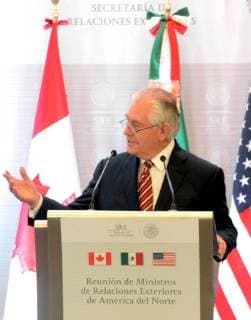 U.S.-Mexico-Canadian talks U.S. Secretary of State Rex Tillerson meets the press after holding talks with his Mexican and Canadian counterparts in Mexico City on Feb. 2, 2018. 