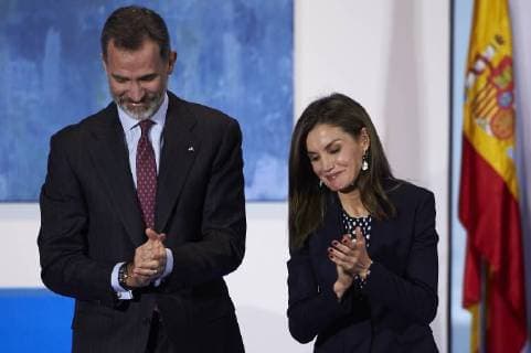 February 6, 2018 - Malaga, Andalucia, Spain - Queen Letizia of Spain, King Felipe VI of Spain attend the Gold Medals of Merit in Fine Arts 2016 ceremony at the Pompidou Center on February 06, 2018 in Malaga, Spain Malaga Spain  - ZUMAg15_ 20180206_zaf_g15_034 Copyright: xJackxAbuinx