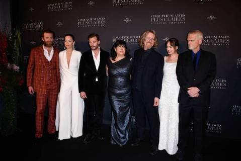 Fifty Shades of Grey 3 Premiere in Paris Jamie Dornan ( acteur ) - Dakota Johnson ( actrice ) - Erika Leonard James ( productrice ) - Rita Ora ( actrice ) - Eric Johnson ( acteur ) - James Foley ( realisateur ) - Liam Payne ( chanteur ) lors du photocall pour l avant premiere du film 50 NUANCES PLUS CLAIRES a Paris CELEBRITES : Avant premiere du film 50 NUANCES PLUS CLAIRES - Paris - 06 02 2018 FedericoPestellini Panoramic 