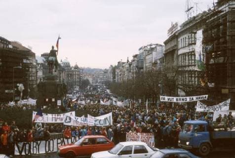The victory of the Velvet Revolution was topped off by the election of dissident playwright and human rights activist Vaclav Havel as President of the republic at Prague Castle on December 29, 1989. People crowding Wenceslas Square in Prague demonstrate their support for Vaclav Havel as a new president on December 19, 1989. (CTKxPhoto PavelxKhol) CTKPhotoFO01146158 