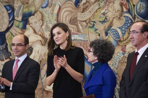 February 9, 2018 - Madrid, Madrid, Spain - Queen Letizia of Spain attends Delivery of the 28th edition of the Ã¢â‚¬ËœTomas Francisco Prieto PrizeÃ¢â‚¬â ¢ at Zarzuela Palace on February 9, 2018 in Madrid Madrid Spain  - ZUMAg15_ 20180209_zaf_g15_016 Copyright: xJackxAbuinx
