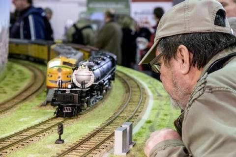 Chemnitz 20180209 , Dresden , In der Messe Dresden fand die 14 Erlebnis Modellbahn statt. Diese wird vom Modellbahnclub Pirna geleitet. Bestaunen eines Modell des Big Boys , der groessten Dampfloks die je gebaut wurden Copyright: xKunz Eibner-Pressefotox EP_Kunz