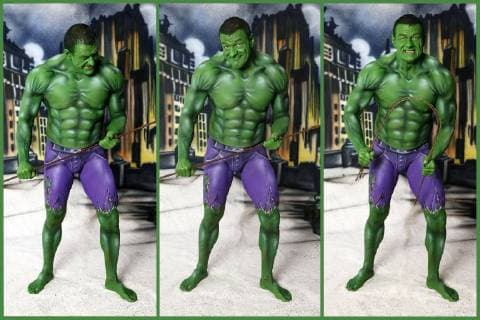 GEEK ART - Bodypainting meets SciFi, Fantasy and more: Hulk vs Iron Quinn Photoshooting mit Model Fred als Hulk in einer Comic-Kulisse im Fotostudio Schubert. Niedernwöhren, 13.02.2018 - Ein Projekt des Fotografen Tschiponnique Skupin und des Bodypainters und Transformakers Enrico Lein