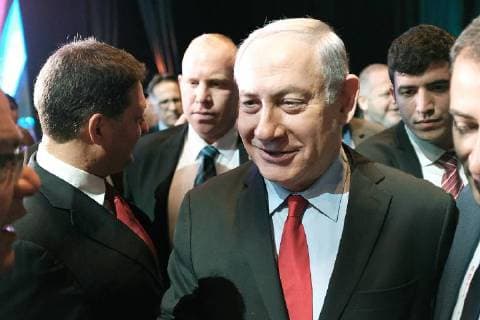 (180214) -- TEL AVIV, Feb. 14, 2018 -- Israeli Prime Minister Benjamin Netanyahu (C) attends a conference on smart city challenges and threats in Tel Aviv, Israel, on Feb. 14, 2018. Israeli Prime Minister Benjamin Netanyahu lashed out at the police on Wednesday, a day after the police said there was sufficient evidence to indict him on charges of corruption and while the opposition called him to resign. ) (zf) ISRAEL-TEL AVIV-NETANYAHU TomerxNeuberg-JINI 
