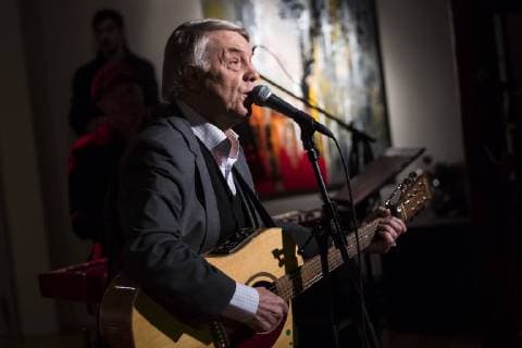 Singer Salvatore Adamo performs on stage at the presentation of the new album of Belgian singer Adamo, in Brussels, Wednesday 14 February 2018.  LAURIExDIEFFEMBACQ 05296197