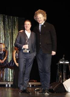 Preistraeger Sebastian Koch, Laudator Florian von Donnersmarck bei Notte delle Stelle 2018 im MARITIM Hotel Berlin.