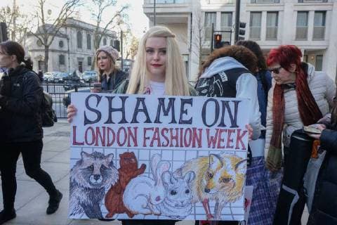 Hundreds of animal activists protest at London Fashion Week against the cruelty of fur in fashion. FEBRUARY 17th 2018  SLIx18269