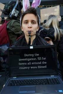 Hundreds of animal activists protest at London Fashion Week against the cruelty of fur in fashion. FEBRUARY 17th 2018  SLIx18269