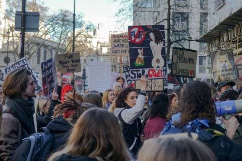 Hundreds of animal activists protest at London Fashion Week against the cruelty of fur in fashion. FEBRUARY 17th 2018  SLIx18269