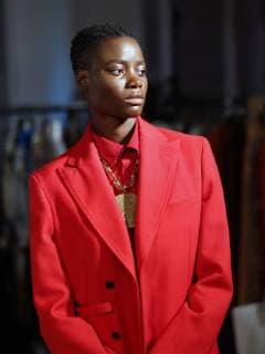 February 17, 2018 - London, United Kingdom - TOGA - Backstage - LFW February 2018. A model seen on backstage ahead of the TOGA show during London Fashion Week February 2018 at BFC Show Space. London United Kingdom - ZUMAs197 20180217_zaa_s197_017 Copyright: xRahmanxHassanix xSopaxImagesx