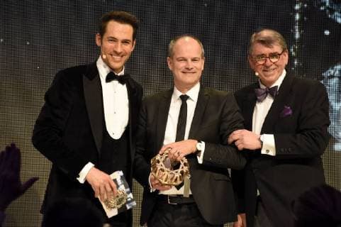 Alexander Mazza, Watch Design of the Year Gewinner Firma Junghans und Gisbert L. Brunner bei der Verleihung des 2. Inhorgenta Award 2018 im Postpalast. München, 18.02.2018