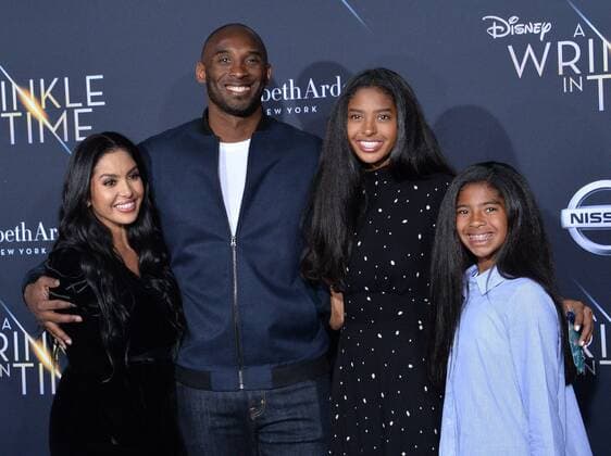 Former NBA player Kobe Bryant, his wife Vanessa (L) and their daughters Natalia and Gianna (R) attend the premiere of the sci-fi motion picture fantasy A Wrinkle in Time at the El Capitan Theatre in the Hollywood section of Los Angeles on February 26, 2018. Storyline: After the disappearance of her scientist father, three peculiar beings send Meg, her brother, and her friend to space in order to find him.  LAP2018022689 JIMxRUYMEN
