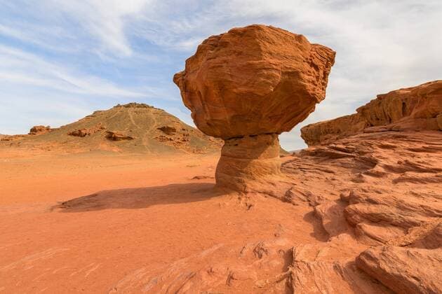 The Mushroom rock formation at Timna Park in the southern Negev desert in Israel *** The Mushroom rock formation at Timna Park in the southern Negev desert in Israel  1097804826