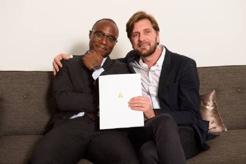 March 2, 2018 - Beverly Hills, California, U.S. - Presenter BARRY JENKINS with RUBEN OSTLUND, director of the Oscar nominated foreign film The Square (Sweden), at the reception for the Foreign Language Film Award category for the 90th Oscars on Friday. Beverly Hills U.S. - ZUMAz03_ 20180302_shf_z03_200 Copyright: xPhilxMcCartenx