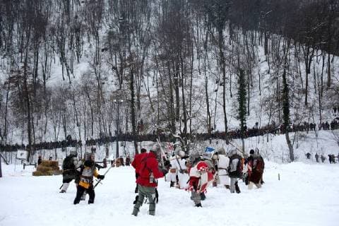 Battle of Samobor and Medieval Fair 04.03.2018., Samobor, Croatia - In the meadow Vugrinscak below the old town of Samobor, was held a reconstruction of a Battle of Samobor which held on March 1, 1441 between the army of Queen Elizabeth I (wife of a dead Albrecht of Habsburg) and the Polish king Wladyslaw III of Poland for the hungarian-croatian throne. Every year about 100 knights and archers dressed in 15th century replicas of armor and chain mail participate in the event.  IgorxKralj PIXSELL