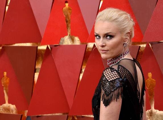 Skier Lindsey Vonn arrives on the red carpet for the 90th annual Academy Awards at the Dolby Theatre in the Hollywood section of Los Angeles on March 4, 2018.  LAP20180304344 JIMxRUYMEN