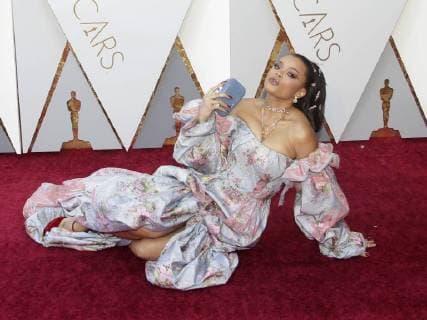 Andra Day arrives on the red carpet for the 90th annual Academy Awards at the Dolby Theatre in the Hollywood section of Los Angeles on March 4, 2018.  LAP20180304139 JOHNxANGELILLO