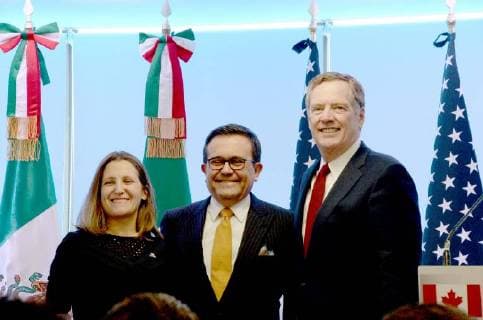 NAFTA talks in Mexico City (From L) Canadian Foreign Minister Chrystia Freeland, Mexican Economy Minister Ildefonso Guajardo and U.S. Trade Representative Robert Lighthizer attend a press conference in Mexico City on March 5, 2018, for talks on the North American Free Trade Agreement. 