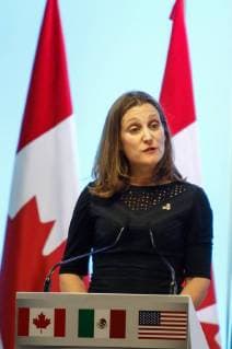 (180306) -- MEXICO CITY, March 6, 2018 -- Canadian Foreign Minister Chrystia Freeland speaks during a press conference after the seventh round of talks to modernize the North American Free Trade Agreement (NAFTA), in Mexico City, capital of Mexico, on March 5, 2018. The seventh round of talks to modernize NAFTA ended here Monday on a mixed note with the U.S. calling the progress not good enough but Mexico remaining upbeat. ) (fc) (da) (rtg) (swt) MEXICO-MEXICO CITY-NAFTA FranciscoxCanedo 