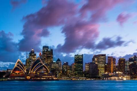 Sydney city skyline and harbour including the Opera House at dusk, Sydney, New South Wales, Australia, Pacific Copyright: AndrewxMichael 1267-157