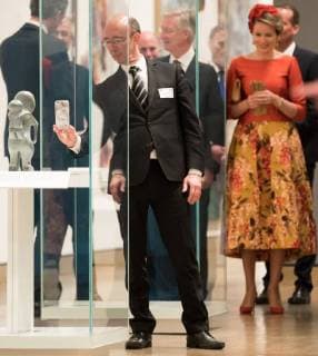 Federation Wallonia - Brussels Minister President Rudy Demotte takes a picture in front of King Philippe - Filip and Queen Mathilde of Belgium during a visit to the National Gallery of Canada art gallery on the second day of a state visit of the Belgian Royals to Canada in Ottawa, Canada, Tuesday 13 March 2018.  BENOITxDOPPAGNE 05312174
