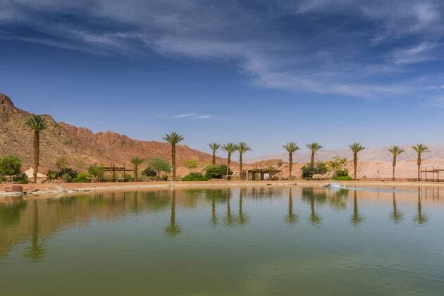 The Timna lake at Timna National Park in the southern Negev desert in Israel *** The Timna lake at Timna National Park in the southern Negev desert in Israel  1097804825
