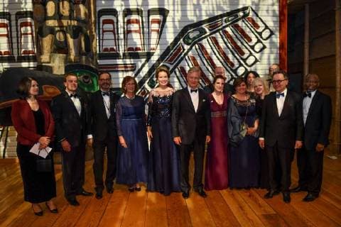 Queen Mathilde and King Philippe - Filip of Belgium pose with members of the Belgian Embassy to Canada at the Official Belgian concert in the evening of the second day of a state visit of the Belgian Royals to Canada in Ottawa, Canada, Tuesday 13 March 2018.  POOLxBENOITxDOPPAGNEx xFREDERICxSIERAKOWSKI 05312517