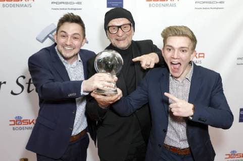 Thomas Danninger und Markus Danninger (Zweikanalton) mit Titus Dittmann bei der 13. Verleihung der Steiger Awards in der Alten Kaue der Zeche Hansemann. Dortmund, 17.03.2018