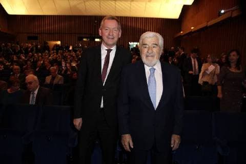 Lutz Marmor und Mario Adorf bei der Verleihung vom 16. Deutschen Hoerfilmpreis am 20.03.2018 in Berlin Deutscher Hoerfilmpreis 2018 in Berlin