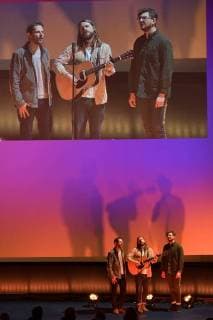 Mighty Oaks, Craig Sauders, Ian Hopper ( Frontsaenger), Claudio Donzelli beim 16. Deutschen Hoerfilmpreis im Kino International in Berlin am 20.03.2018