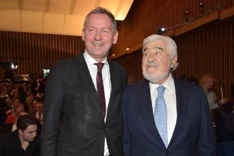 Lutz Marmor ( NDR Intendant), Mario Adorf beim 16. Deutschen Hoerfilmpreis im Kino International in Berlin am 20.03.2018
