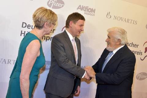 Mario Adorf, Renate Reymann, Andreas Bethke beim 16. Deutschen Hoerfilmpreis im Kino International in Berlin am 20.03.2018