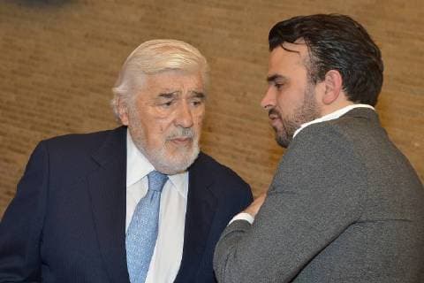 Mario Adorf, Tobias Render ( Bild am Sonntag) beim 16. Deutschen Hoerfilmpreis im Kino International in Berlin am 20.03.2018