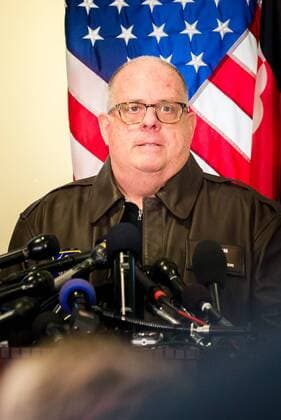March 20, 2018 - Lexington Park, Maryland, U.S. - Governor Larry Hogan speaks about the Great Mills High School Shooting at a press conference March 20, 2018. A gunman who opened fire at Great Mills High School in Maryland was killed Tuesday after engaging an armed school resource officer, authorities said. The shooter, Austin Wyatt Rollins, 17, was the only fatality. Lexington Park U.S. - ZUMAj143 20180320_shd_j143_614 Copyright: xMichaelxJordanx