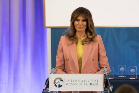 March 23, 2018 - Washington, DC, United States - U.S. First Lady Melania Trump gives remarks at the annual International Women of Courage (IWOC) Awards honoring 10 extraordinary women from around the world. At the U.S. Dept. of State, on Friday, March 23, 2018. Washington United States  - ZUMAn230 20180323_zaa_n230_666 Copyright: xCherissxMayx
