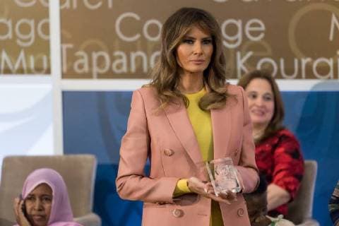 March 23, 2018 - Washington, DC, United States - U.S. First Lady Melania Trump prepares to hand out awards, at the annual International Women of Courage (IWOC) Awards honoring 10 extraordinary women from around the world. At the U.S. Dept. of State, on Friday, March 23, 2018. Washington United States  - ZUMAn230 20180323_zaa_n230_688 Copyright: xCherissxMayx