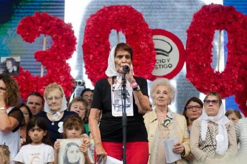 March 24, 2018 - Buenos Aires, Argentina - Taty Almeida, mother of Plaza de Mayo, during her speech during a gathering to commemorate the 42th anniversary of the 1976 coup, along Mayo Avenue in Buenos Aires, on March 24, 2018. About 30,000 people went missing after being arrested during the right-wing military regime that ruled Argentina from 1976 to 1983, according to Human Rights organizations. Many of those abducted were accused of being leftist sympathizers or deemed subversive by the regime. Buenos Aires Argentina  - ZUMAn230 20180324_zaa_n230_477 Copyright: xManuelxCortinax