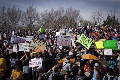 March 24, 2018 - Albuquerque, New Mexico, U.S - Thousands of people meet up at Tiguex Park in Albuquerque during the March For Our Lives rally in Albuquerque, New Mexico Saturday March 24, 2018. Albuquerque U.S. - ZUMAv88_ 20180324_zap_v88_010 Copyright: xPatxVasquez-Cunninghamx