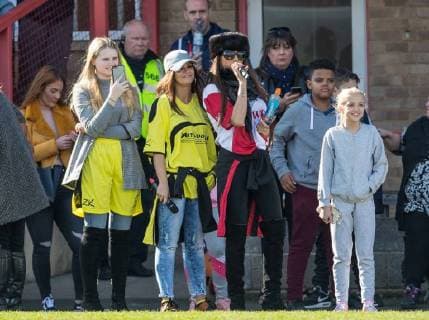 Kerry Katona & Katie Price during the Sellebrity Soccer Benjamin Lewis Charity Cup Celebrity Football Match for Midland Air Ambulance & British Heart Foundation at the LCI Rail Stadium, Cheltenham, England on 25 March 2018. Copyright: xAndyxRowlandx PMI-1919