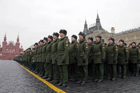 MOSCOW, RUSSIA - MARCH 31, 2018: A ceremony for the 2013-2018 graduating cohort of students of the Moscow Military Music School in Red Square. Mikhail Metzel TASS  TS07A180