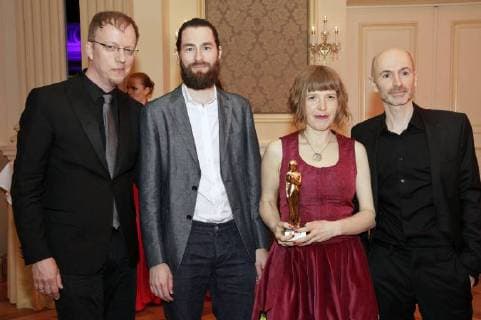 Michael Kitzberger und Wolfgang Widerhofer mit Regisseuren bei der Romy 2018 Akademiepreisverleihung im Grand Hotel. Wien, 05.04.2018