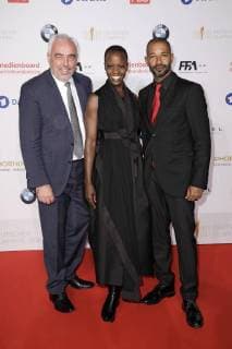 Hans-Reiner Schröder, Florence Kasumba und Tyron Ricketts beim Nominiertenabend zum Deutschen Filmpreis 2018 im BMW Haus am Kurfürstendamm. Berlin, 07.04.2018