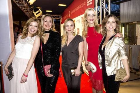 Eva Imhof, Ruth Moschner, Regina Halmich, Tanja Bülter und Tina Ruland bei der 13. Verleihung der Victress Awards 2018 in der Universität der Künste. Berlin, 09.04.2018