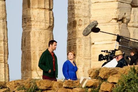 April 12, 2018 - Sounion, Greece - Actor ALEXANDER SKARSGARD with FLORENCE PUGH starring at the BBC mini-series Little Drummer Girl starts filming in the archaeological site of Sounion, Greece. Sounion Greece - ZUMAv62_ 20180412_zaf_v62_533 Copyright: xAristidisxVafeiadakisx