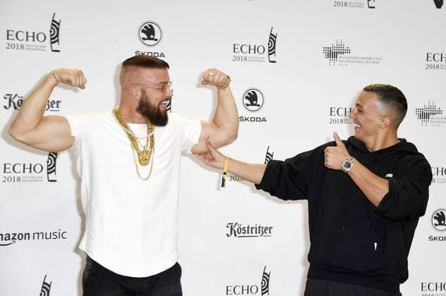 Kollegah und Farid Bang bei der 27. Verleihung des Deutschen Musikpreises Echo 2018 in der Messe Berlin. Berlin, 12.04.2017