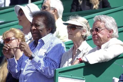 Deutscher Schlagersänger Roberto Blanco als Zuschauer in einer Loge am Court Rainier III beim ATP World Tour Tennisturnier Rolex Monte-Carlo Masters, Fürstentum Monaco, Mittelmeer