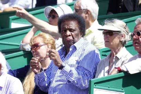 Deutscher Schlagersänger Roberto Blanco als Zuschauer in einer Loge am Court Rainier III beim ATP World Tour Tennisturnier Rolex Monte-Carlo Masters, Fürstentum Monaco, Mittelmeer
